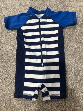 Hanna Andersson Boys Swimsuit Size 80 cm 18-24 months Blue White Striped